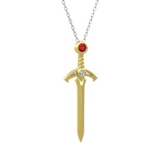 Garnet ve beyaz zirkon 8 ayar altın kolye (40 cm beyaz altın rolo zincir)
