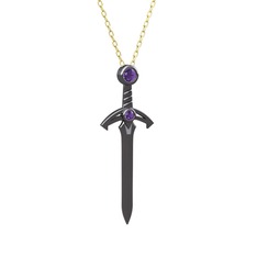 Ametist 925 ayar siyah rodyum kaplama gümüş kolye (40 cm gümüş rolo zincir)