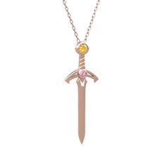 Kılıç Kolye - Sitrin ve pembe kuvars 18 ayar rose altın kolye (40 cm rose altın rolo zincir) #nujbel