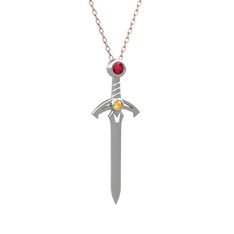 Kılıç Kolye - Rodolit garnet ve sitrin 14 ayar beyaz altın kolye (40 cm rose altın rolo zincir) #nxvg8d