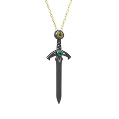 Kılıç Kolye - Peridot ve yeşil kuvars 925 ayar siyah rodyum kaplama gümüş kolye (40 cm altın rolo zincir) #ny9jrl