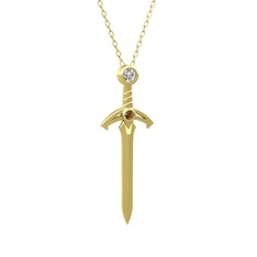 Kılıç Kolye - Swarovski ve dumanlı kuvars 8 ayar altın kolye (40 cm gümüş rolo zincir) #o27sv3