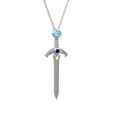 Kılıç Kolye - Akuamarin ve lab safir 14 ayar beyaz altın kolye (40 cm rose altın rolo zincir) #oajrh4