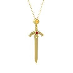 Kılıç Kolye - Sitrin ve garnet 925 ayar altın kaplama gümüş kolye (40 cm altın rolo zincir) #olx88q