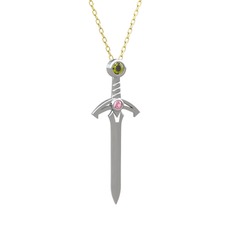 Kılıç Kolye - Peridot ve pembe kuvars 14 ayar beyaz altın kolye (40 cm altın rolo zincir) #ovu8up