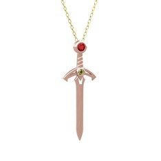 Kılıç Kolye - Garnet ve peridot 14 ayar rose altın kolye (40 cm gümüş rolo zincir) #oznoa3