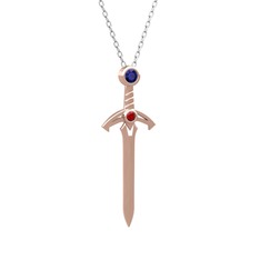 Kılıç Kolye - Lab safir ve garnet 925 ayar rose altın kaplama gümüş kolye (40 cm beyaz altın rolo zincir) #p0zqan
