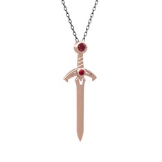 Kök yakut ve rodolit garnet 14 ayar rose altın kolye (40 cm gümüş rolo zincir)
