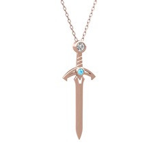Kılıç Kolye - Pırlanta ve akuamarin 14 ayar rose altın kolye (0.08 karat, 40 cm rose altın rolo zincir) #p8v0pm