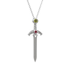 Peridot ve kök yakut 925 ayar gümüş kolye (40 cm beyaz altın rolo zincir)