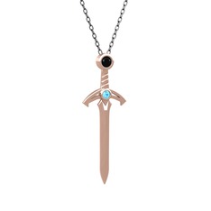 Kılıç Kolye - Siyah zirkon ve akuamarin 18 ayar rose altın kolye (40 cm gümüş rolo zincir) #pdh9ou