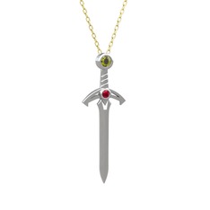 Peridot ve rodolit garnet 14 ayar beyaz altın kolye (40 cm gümüş rolo zincir)