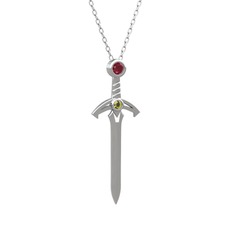 Kılıç Kolye - Kök yakut ve peridot 925 ayar gümüş kolye (40 cm beyaz altın rolo zincir) #pkda79