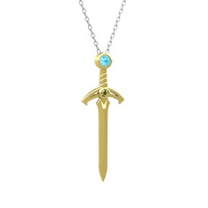 Kılıç Kolye - Akuamarin ve peridot 925 ayar altın kaplama gümüş kolye (40 cm beyaz altın rolo zincir) #pl8341