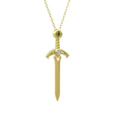Kılıç Kolye - Peridot ve beyaz zirkon 14 ayar altın kolye (40 cm altın rolo zincir) #ppfj8x
