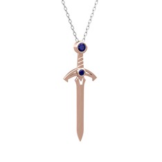 Kılıç Kolye - Lab safir 8 ayar rose altın kolye (40 cm beyaz altın rolo zincir) #ptkegc