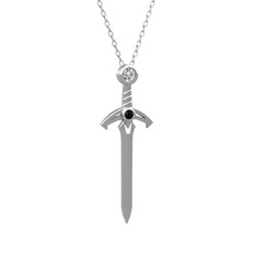 Pırlanta ve siyah zirkon 14 ayar beyaz altın kolye (0.08 karat, 40 cm beyaz altın rolo zincir)