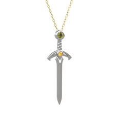 Kılıç Kolye - Peridot ve sitrin 925 ayar gümüş kolye (40 cm altın rolo zincir) #q7t6y1