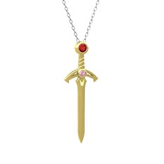 Kılıç Kolye - Garnet ve pembe kuvars 18 ayar altın kolye (40 cm beyaz altın rolo zincir) #qpuq9s