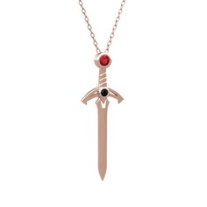 Kılıç Kolye - Garnet ve siyah zirkon 8 ayar rose altın kolye (40 cm rose altın rolo zincir) #qttxmh