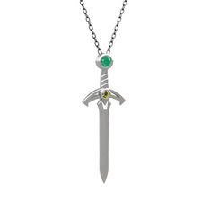 Kılıç Kolye - Kök zümrüt ve peridot 18 ayar beyaz altın kolye (40 cm gümüş rolo zincir) #qyitf2