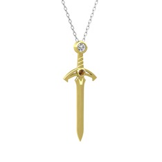 Kılıç Kolye - Swarovski ve dumanlı kuvars 14 ayar altın kolye (40 cm beyaz altın rolo zincir) #r5ig9r