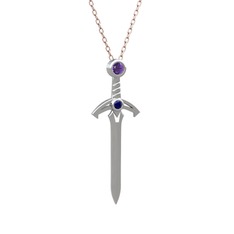 Ametist ve lab safir 18 ayar beyaz altın kolye (40 cm gümüş rolo zincir)