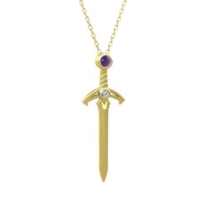 Kılıç Kolye - Ametist ve swarovski 925 ayar altın kaplama gümüş kolye (40 cm altın rolo zincir) #rapr21