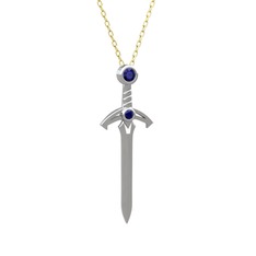 Kılıç Kolye - Lab safir 925 ayar gümüş kolye (40 cm altın rolo zincir) #rgd9ut