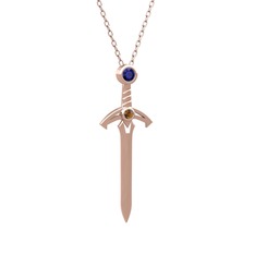 Kılıç Kolye - Lab safir ve dumanlı kuvars 925 ayar rose altın kaplama gümüş kolye (40 cm rose altın rolo zincir) #rgep6j
