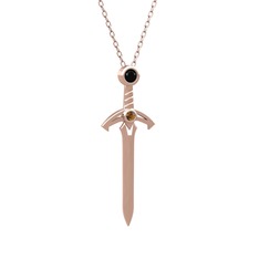 Siyah zirkon ve dumanlı kuvars 14 ayar rose altın kolye (40 cm rose altın rolo zincir)
