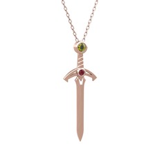 Kılıç Kolye - Peridot ve kök yakut 8 ayar rose altın kolye (40 cm rose altın rolo zincir) #rii3pm