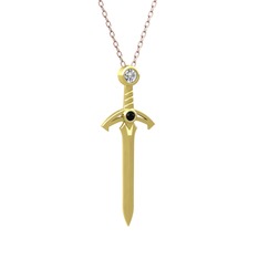 Kılıç Kolye - Beyaz zirkon ve siyah zirkon 925 ayar altın kaplama gümüş kolye (40 cm rose altın rolo zincir) #rkmxze
