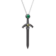 Kılıç Kolye - Yeşil kuvars ve peridot 925 ayar siyah rodyum kaplama gümüş kolye (40 cm beyaz altın rolo zincir) #rqrowd
