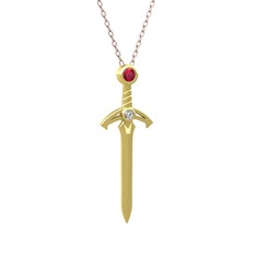 Rodolit garnet ve beyaz zirkon 8 ayar altın kolye (40 cm rose altın rolo zincir)