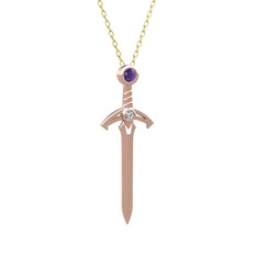 Kılıç Kolye - Ametist ve swarovski 14 ayar rose altın kolye (40 cm gümüş rolo zincir) #s1u9gh