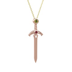 Kılıç Kolye - Peridot ve kök yakut 18 ayar rose altın kolye (40 cm altın rolo zincir) #s5iuu7
