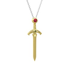 Kılıç Kolye - Rodolit garnet ve peridot 8 ayar altın kolye (40 cm gümüş rolo zincir) #sq73kz