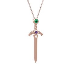 Kılıç Kolye - Yeşil kuvars ve ametist 8 ayar rose altın kolye (40 cm rose altın rolo zincir) #sx8lk9