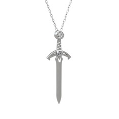 Kılıç Kolye - Beyaz zirkon ve pırlanta 8 ayar beyaz altın kolye (0.036 karat, 40 cm gümüş rolo zincir) #t3atyv
