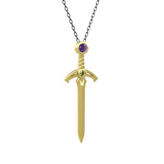 Kılıç Kolye - Ametist ve peridot 18 ayar altın kolye (40 cm gümüş rolo zincir) #tbpopx