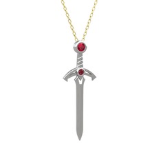 Rodolit garnet ve kök yakut 8 ayar beyaz altın kolye (40 cm gümüş rolo zincir)