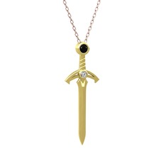 Kılıç Kolye - Siyah zirkon ve beyaz zirkon 18 ayar altın kolye (40 cm rose altın rolo zincir) #tj4be0