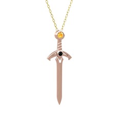 Kılıç Kolye - Sitrin ve siyah zirkon 925 ayar rose altın kaplama gümüş kolye (40 cm gümüş rolo zincir) #tjvw6