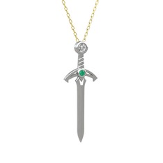 Kılıç Kolye - Swarovski ve kök zümrüt 14 ayar beyaz altın kolye (40 cm gümüş rolo zincir) #tl3czt