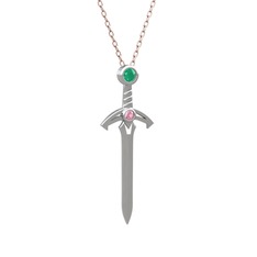Kılıç Kolye - Kök zümrüt ve pembe kuvars 925 ayar gümüş kolye (40 cm gümüş rolo zincir) #tniwmj