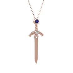 Kılıç Kolye - Lab safir ve beyaz zirkon 14 ayar rose altın kolye (40 cm rose altın rolo zincir) #tnxe36