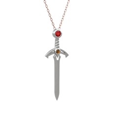 Kılıç Kolye - Garnet ve dumanlı kuvars 925 ayar gümüş kolye (40 cm rose altın rolo zincir) #ttq654
