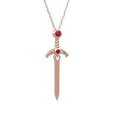 Rodolit garnet ve garnet 14 ayar rose altın kolye (40 cm rose altın rolo zincir)