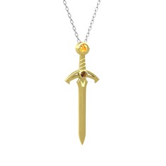 Kılıç Kolye - Sitrin ve dumanlı kuvars 925 ayar altın kaplama gümüş kolye (40 cm beyaz altın rolo zincir) #tw045q